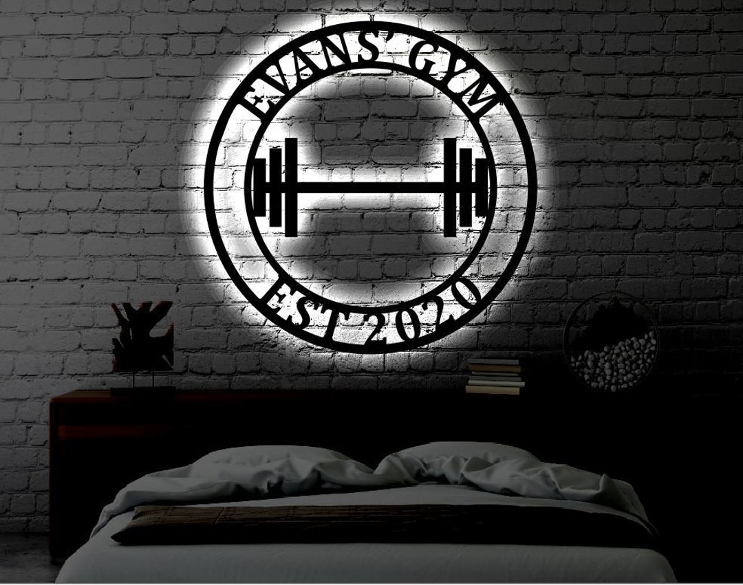 Personalized Home Gym LED Metal Art Sign / Light up Gym Name Metal Sign