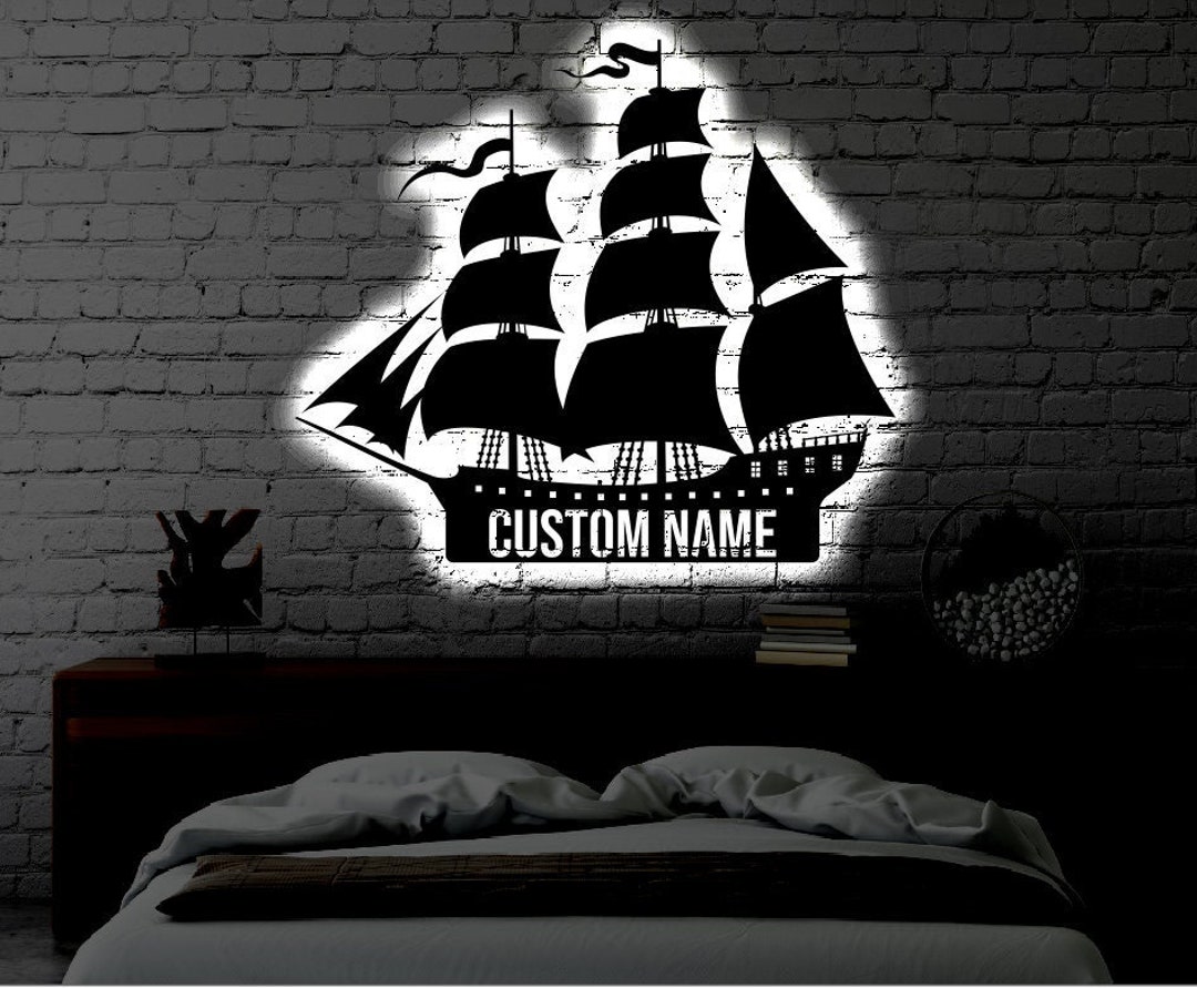 Shipt Led Sign Personalized LED Pirate Ship Metal Sign | Light up Pirateship Wall Art ...