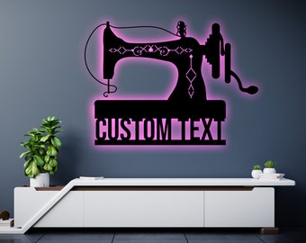 Personalized Sewing LED Metal Art Sign / Light up Sewing Name Metal Sign / Multi Color Sewer Art / Metal Baseball Wall Art
