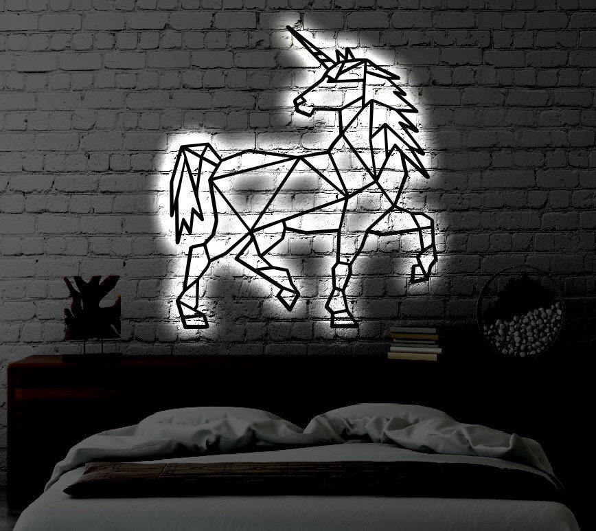 Geometric Unicorn LED Metal Art Sign / Light up Unicorn Metal Sign / Multi Colors Unicorn Sign / Metal Unicorn Home Decor