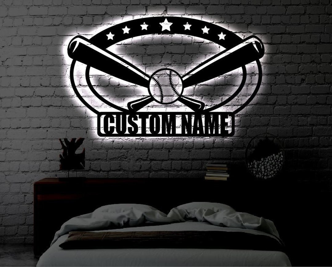 Personalized Baseball LED Metal Art Sign / Light up Baseball Name Metal ...
