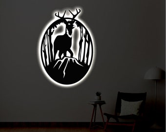 Mountain Deer LED Metal Art Sign / Light up Mountain Metal Sign / Multi Colors Mountain Sign / Metal Neon Home Decor / LED Wall Art Gift