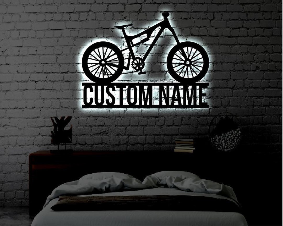 Personalized Mountain Bike LED Metal Art Sign / Light up Bicycle Name ...