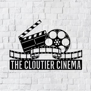 May include: Black and white illustration of a film reel, clapperboard, and film strip with the text "THE CLOUTIER CINEMA".
