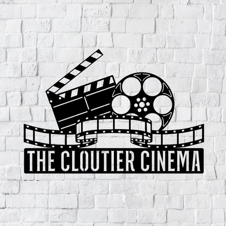 May include: Black and white illustration of a film reel, clapperboard, and film strip with the text "THE CLOUTIER CINEMA".