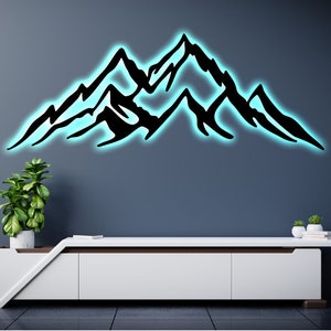 Mountain LED Metal Art Sign / Light up Mountain Metal Sign / Multi Colors Mountain Sign / Metal Mountain Home Decor / LED Wall Art Gift
