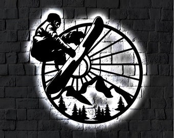 LED Snowboarder Metal Sign | Light up Snowboard Wall Art | Wall Art | Children's Gift | Neon Snow board LED Art Sign