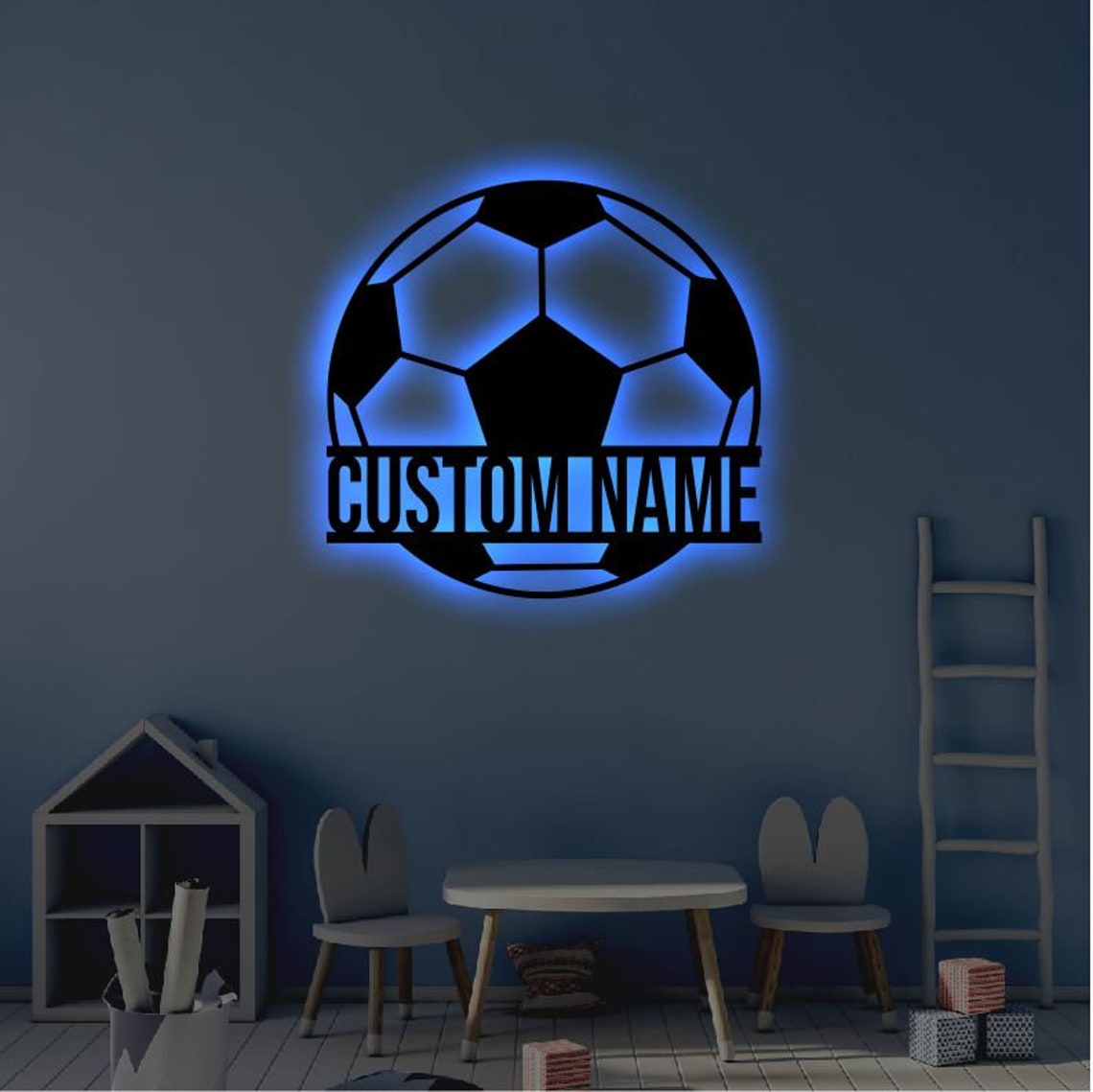 Personalized Soccer LED Metal Art Sign / Light up Soccer Ball Etsy