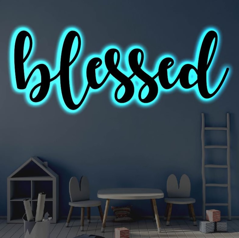 Blessed Script Metal Art Sign / Light up Blessed Metal Sign / Multi ...