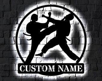 Personalized Karate LED Metal Art Sign / Light Up MMA Martial Arts Metal Sign / Colored Taekwondo Home Decor / Metal Wall Art / Neon Art