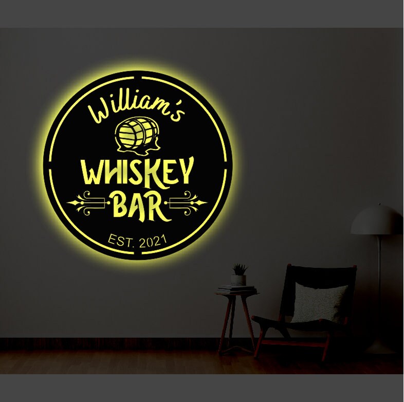 Personalized Bar LED Metal Art Sign / Light up Whiskey Bar Metal Sign ...