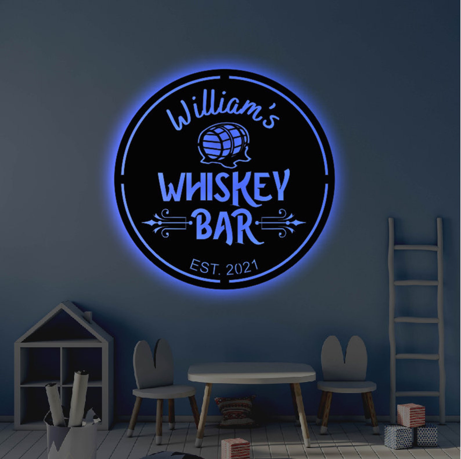 Personalized Bar LED Metal Art Sign / Light up Whiskey Bar Metal Sign ...