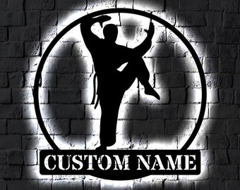 Personalized Karate LED Metal Art Sign / Light Up MMA Martial Arts Metal Sign / Colored Taekwondo Home Decor / Metal Wall Art / Neon Art