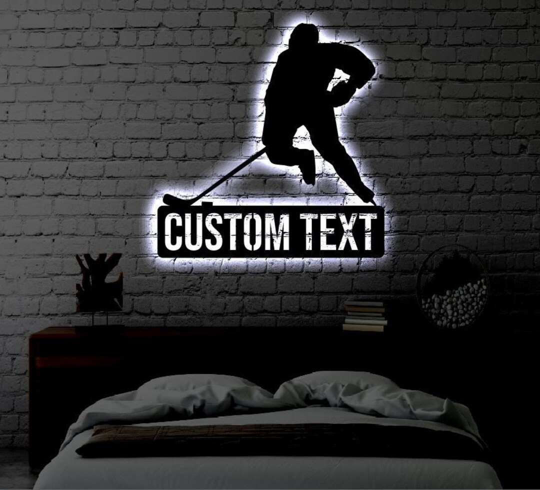 Personalized Hockey LED Metal Art Sign / Light up Hockey Player Name