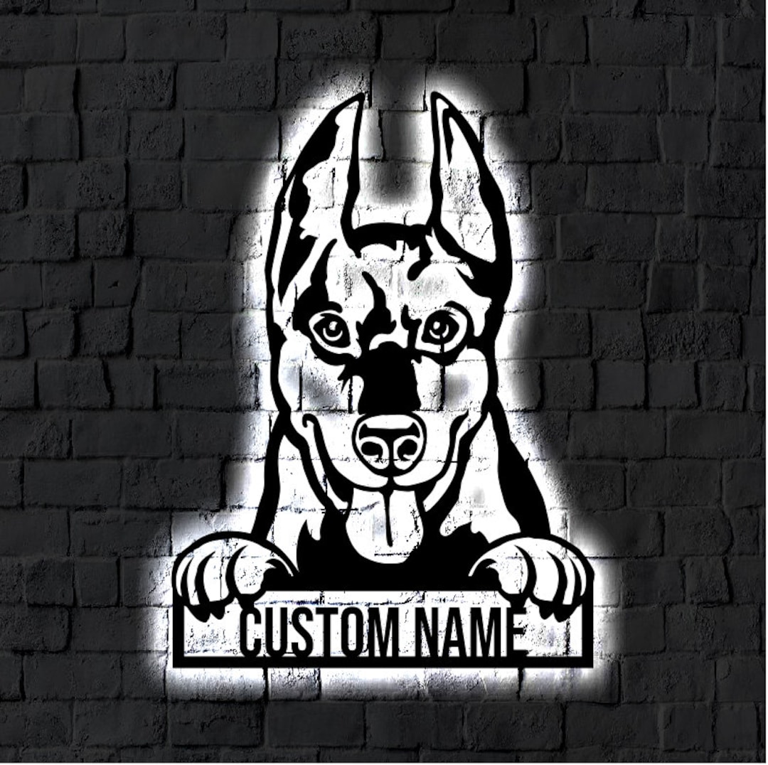 Custom LED Metal Doberman Pinscher Dog Sign / Personalized Light up
