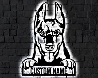 Custom LED Metal Doberman Pinscher Dog Sign / Personalized Light up Doberman Pinscher Wall Art / Dog Home Decor / Neon Doberman Pinscher