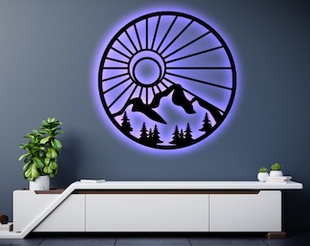 Mountain Nature LED Metal Art Sign / Light up Mountain Metal Sign / Multi Colors Mountain Sign / Metal Nature Home Decor / LED Wall Art Gift
