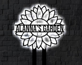 LED Metal Stake Garden Sign | Light Up Solar Stake Garden Sign | Decor outdoor Sign | Modern | Metal Mothers Day Sign | Neon Metal Art