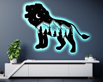 Mountain Lion LED Metal Art Sign / Light up Mountain Metal Sign / Multi Colors Mountain Sign / Metal Mountain Neon Decor / LED Wall Art Gift