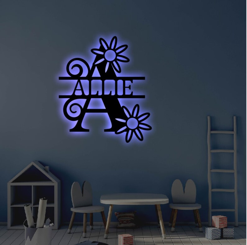 Personalized LED Name Metal Sign | Light up Kids Wall Art Monogram Gift ...