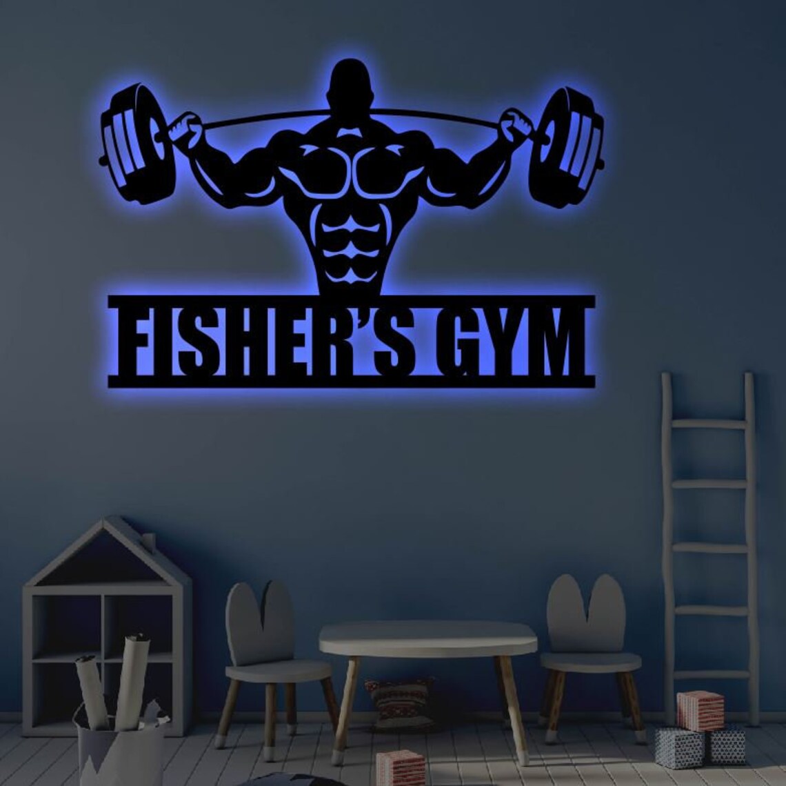 Personalized Home Gym LED Metal Art Sign / Light up Gym Name Etsy