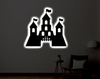 Personalized LED Castle Metal Sign | Light up Kid's Room Wall Art | Castle Wall Art | Children's Gift | Neon Castle LED Art Sign