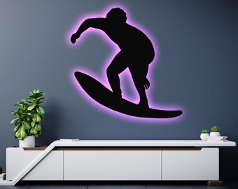 Surfer LED Metal Art Sign / Light up Surfing Metal Sign / Multi Colors Surfer Kids Room Sign / Metal SurfHome Decor / LED Wall Art Gift