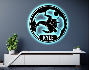 Personalized Soccer LED Metal Art Sign / Light up Soccer Ball Name Metal Sign / Multi Color Soccer Art / Metal Soccer Wall Art