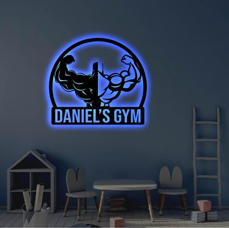 Personalized Home Gym LED Metal Art Sign / Light up Gym Name - Etsy