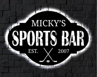 Personalized LED Sports Bar Metal Sign | Light up Home Hockey Bar Wall Art | Garage Wall Art | Fathers Day Gift | Pub LED Art Sign
