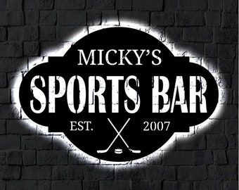 Letrero metálico LED personalizado para bar deportivo / Arte de pared iluminado para bar de hockey en casa / Arte de pared para garaje / Regalo para el Día del Padre / Letrero LED de arte para pub