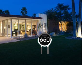 Letrero de número de casa con estaca metálica solar LED / Letrero de estaca solar iluminado para jardín / Letrero de dirección decorativo / Letrero de dirección metálico / Números de dirección metálicos