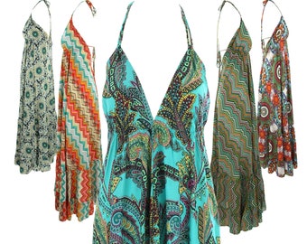 Strappy Boho Maxi Dress Halterneck Style Mandala, Paisley or Funky Zigzag Patterns