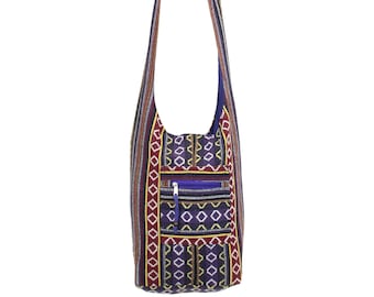 Hippie Bag Cotton Canvas Boho Shoulder Sling Holiday Carry All Purple