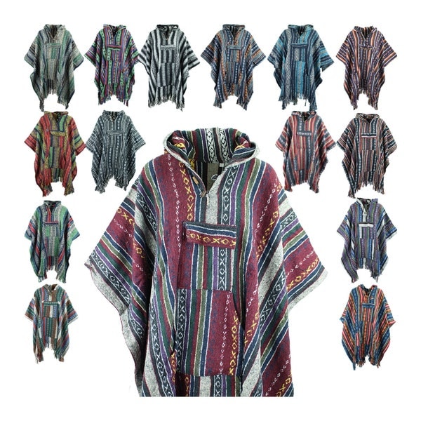 Kapuzen Poncho gewebt 100% Baumwolle weich gebürstet warmer Hoodie