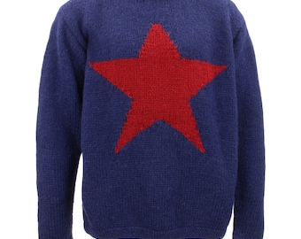 Handmade Wool Knit Jumper S-4XL Star Jumper Winter Comfy Warm Loose Fit Plus Size