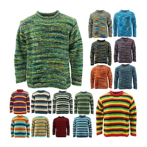 Plus Size Chunky Wool Knit Jumper 3XL 4XL Hippie Festival Space Dye Striped