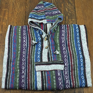Brushed Cotton Hooded Poncho - Black White