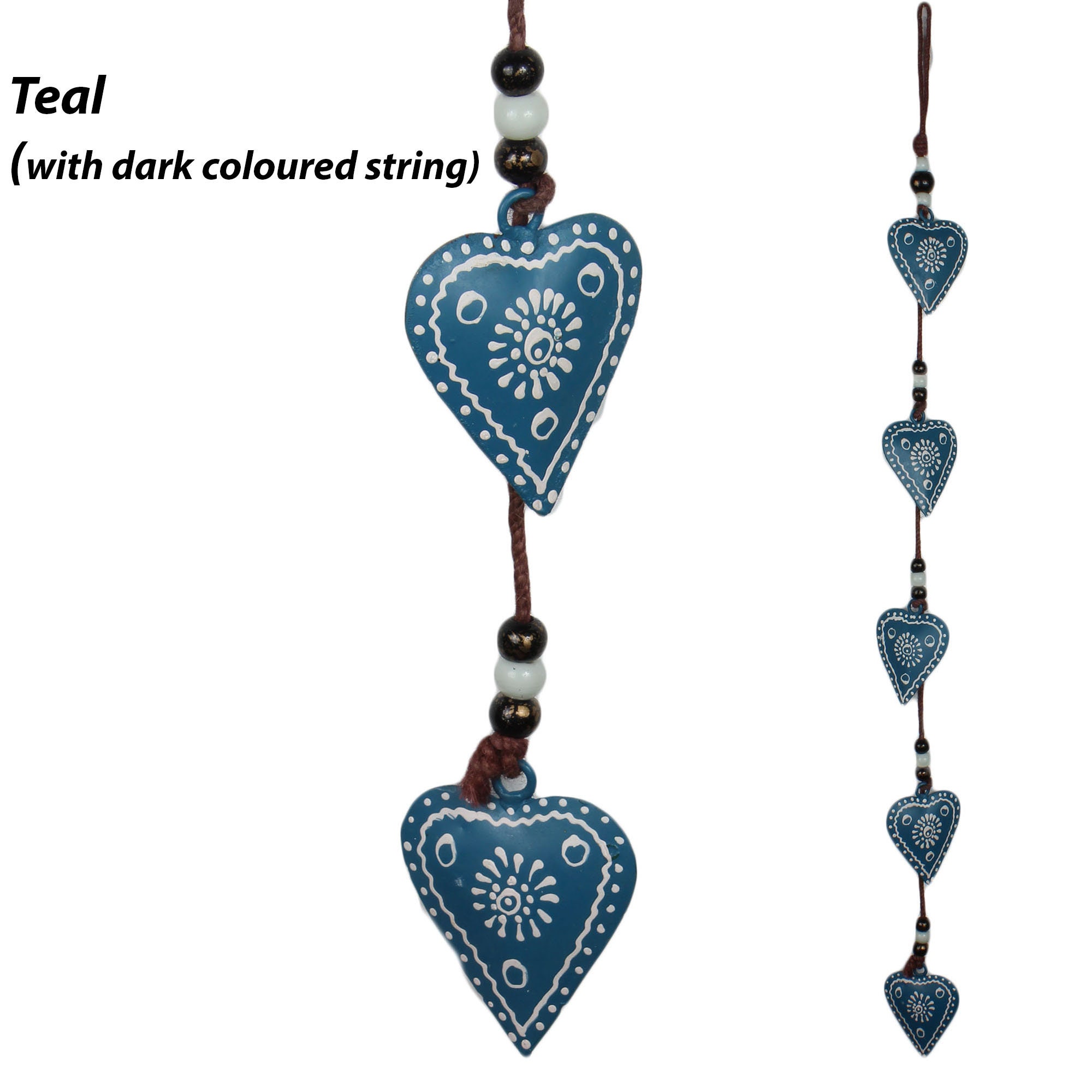 Hand Painted Metal Hearts on a String Boho Hanging Mobile Decoration ...