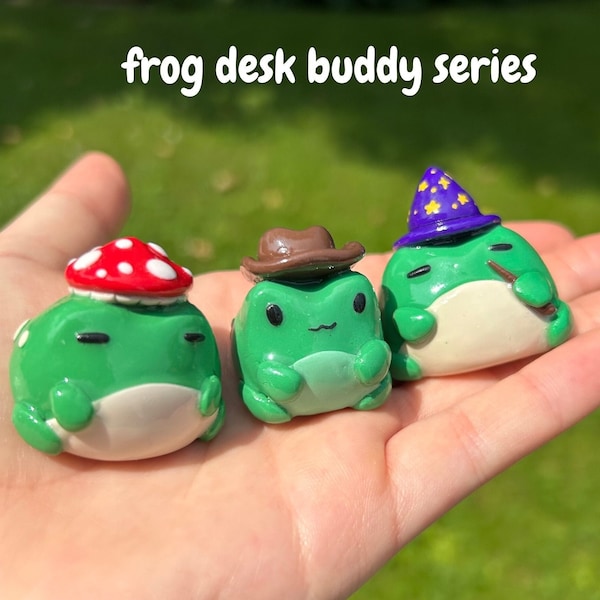 Frog Desk Buddies | Custom Cottagecore Frog Series | Cute Handmade Clay Frog Friends