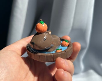 Capybara Mini Trinket Dish | Cute Capybara Desk Buddy | Clay Capybara Orange Bath