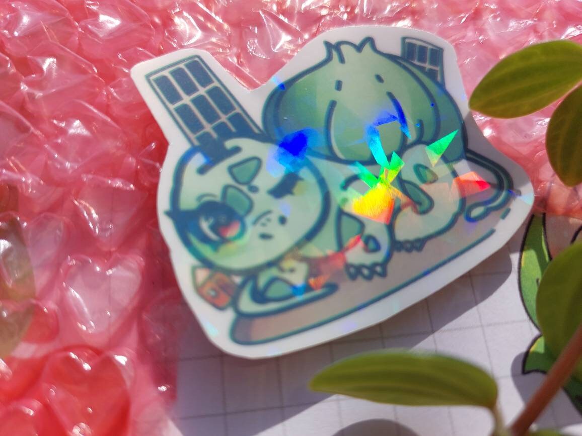 Bulbasaur Holographic Handmade Sticker, Kanto Trio Etsy