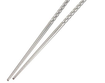 2x Pairs Stainless Steel Silver Chinese Japanese Chopsticks Anti Slip Durable Dish Washer Safe