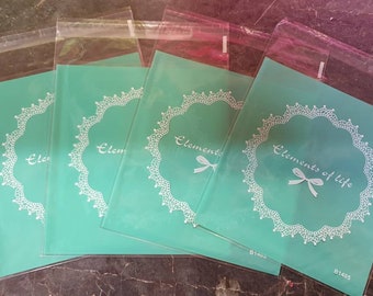 50x Green Frosted Bow Lace Design Clear Cello Gift Sweets Favour Bags 18cmx14cm Peel Seal