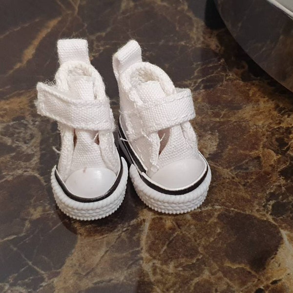 Unisex Doll's Size White Canvas Trainers Shoes Boots 3.5cm Sole Length for Dolls with Flat Feet