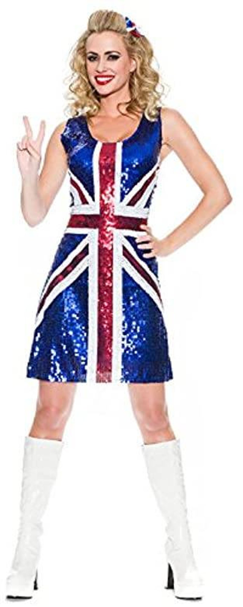 Ladies Sequins Union Jack Flag Geri Haliwell Patriotic Supporters Jubilee Fancy Dress Small One Size UK 10-12 