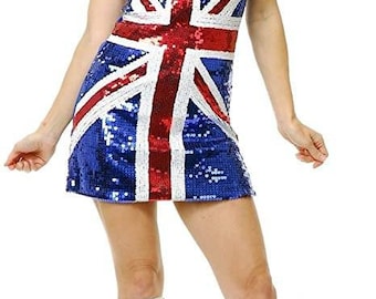 Ladies Sequins Union Jack Flag Geri Haliwell Patriotic Football Supporters Jubilee Fancy Dress Small One Size UK 10-12