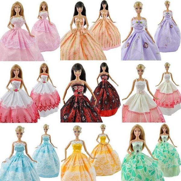 5x Ball Gown Wedding Dresses for Fashion Dolls & 5x Pairs Shoes Made for Standard 11.5" Fashion Dolls - Random Selection