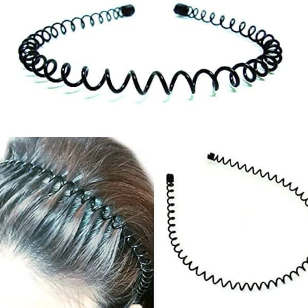 Unisex Spiral Black Metal Girls Women Men's Style Aliceband Hairband Headband One Size