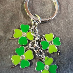 Small Charms Green Irish 4 Leaf Clover with Diamonte Novelty Keyring